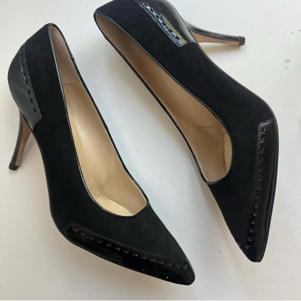Manolo Blahnik Black Suede and Patent Heels